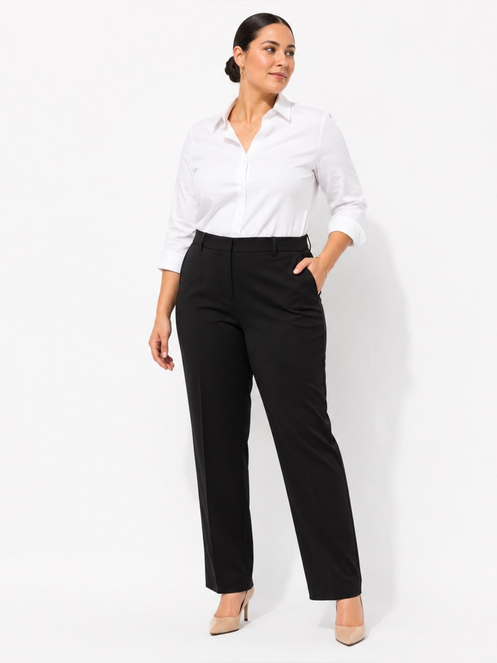 H&M Women's Black Straight Leg Work Pants Trousers Size 16 Office Career